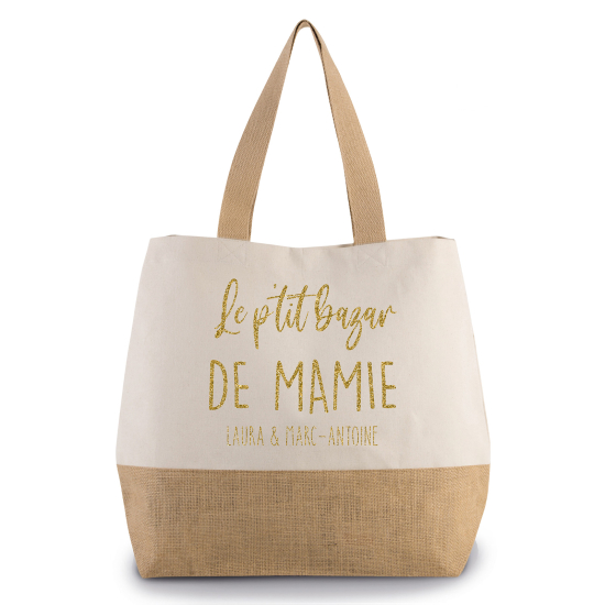 Grand Sac Coton et Jute - Le p'tit bazar de mamie Prénom