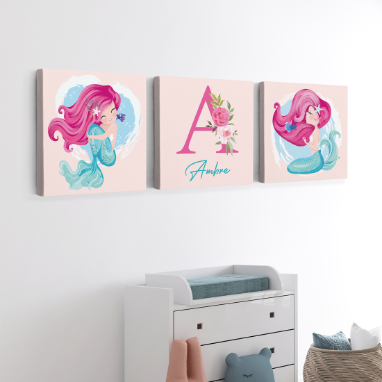 Lot de 3 Tableaux sur toile Triptyque Enfants - Sirènes
