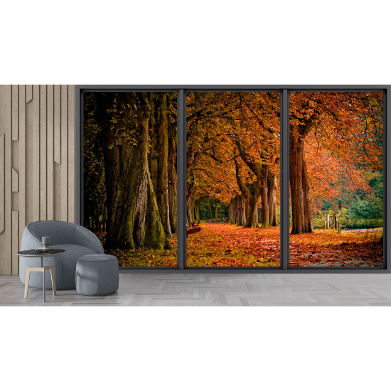 Papier peint panoramique Trompe l'œil baie vitrée - Forêt