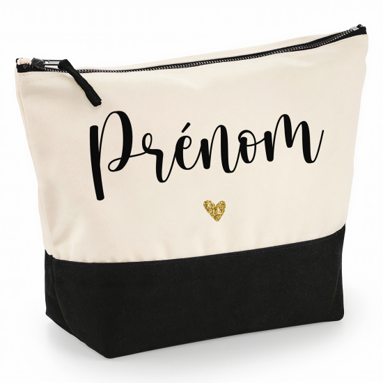 Pochette Coton bi-couleur 28x18 cm - Prénom Cœur