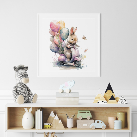 Poster / Affiche carrée Enfants - Lapin en scooter