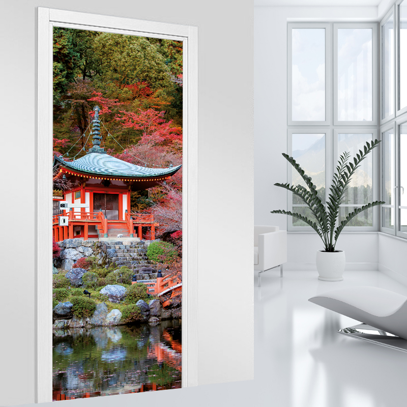 Sticker De Porte Japonais Style Geisha - 95x215 Cm, PVC Amovible, Facile à Poser