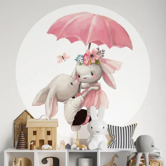 Round / Circle Wall Sticker for Kids - Umbrella Rabbits