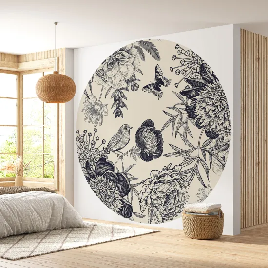 Round / Circle Wall Mural - Wallpaper - Floral pattern