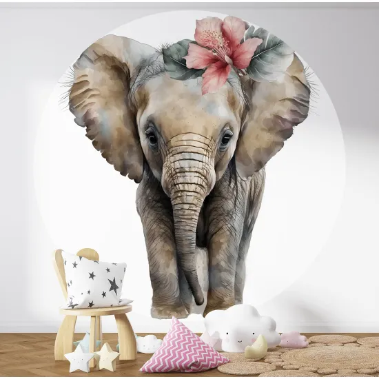 Round / Circle Wall Mural - Wallpaper for Kids - Elephant