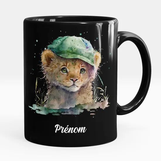 Personalized Mug - Full Black - Baby tiger cap
