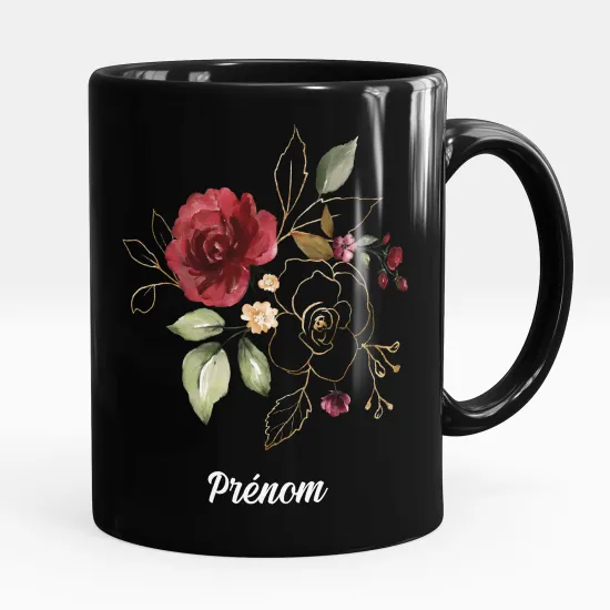 Personalized Mug - Full Black - Flowers
