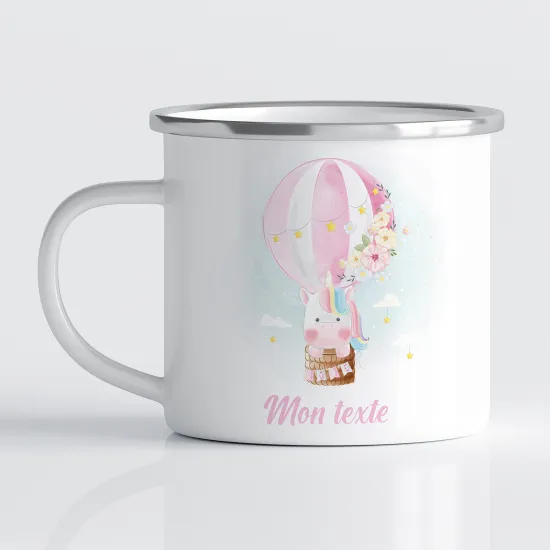 Personalized Enamel Mug for Kids - Hot Air Balloon Unicorn