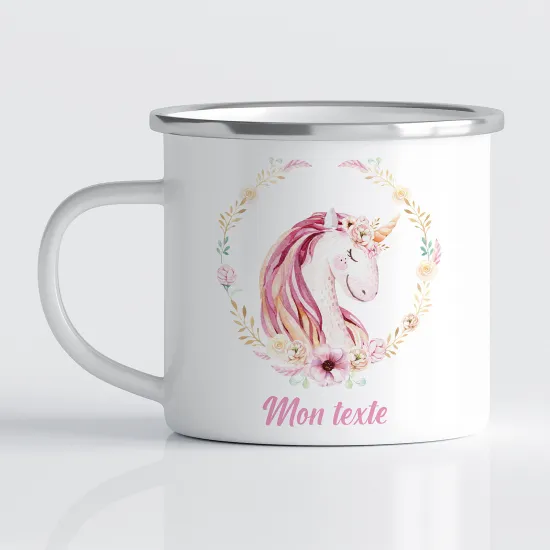 Personalized Enamel Mug for Kids - Floral Unicorn