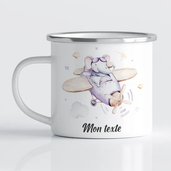 Personalized Enamel Mug for Kids - Elephant Plane