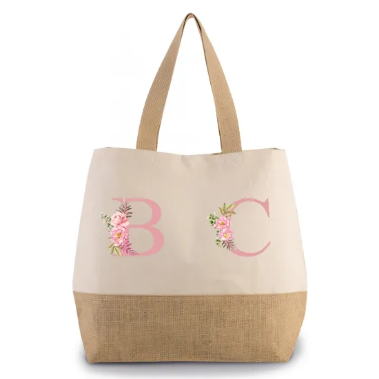 Grand Sac Coton et Jute Monogrammes - Double Lettres