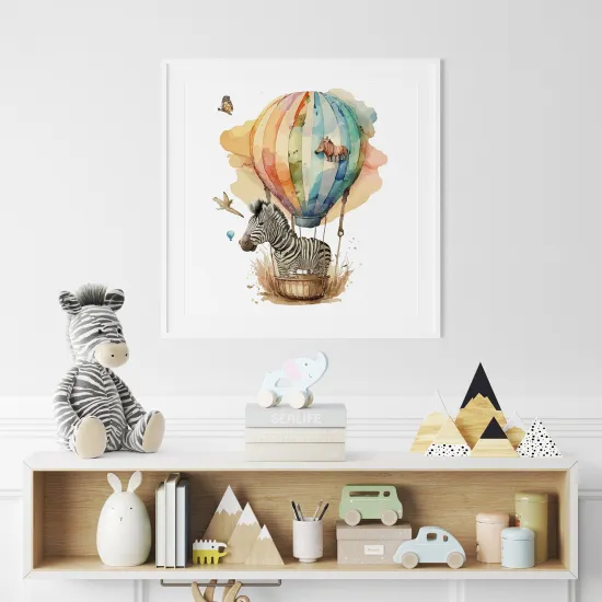 Poster for Kids - Zebra hot air balloon