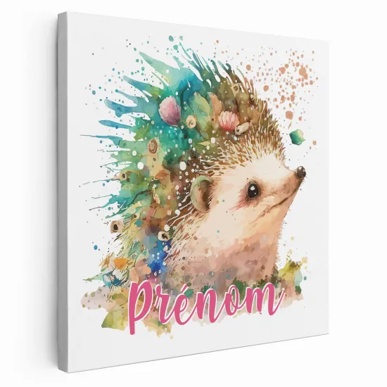 Personalized children's canvas print with name - Colored hedgehog