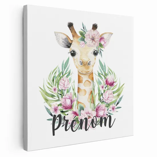Personalized children's canvas print with name - Baby giraffe