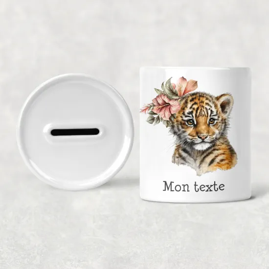 Personalized Kids / Children's Piggy Bank - Tiger Flowers
