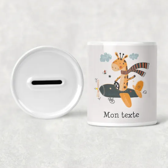 Personalized Kids / Children's Piggy Bank - Giraffe Plane
