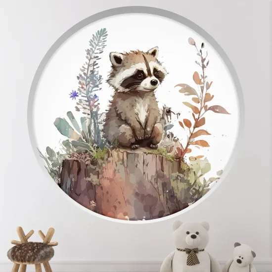 Optical Illusions Round Arch Wall Sticker for Kids- Raccoon