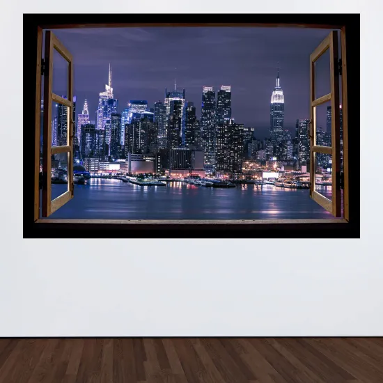 Optical Illusions Wood Window Wall Sticker - New York