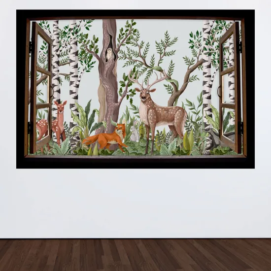 Optical Illusions Wood Window Wall Sticker for Kids - Forest animals