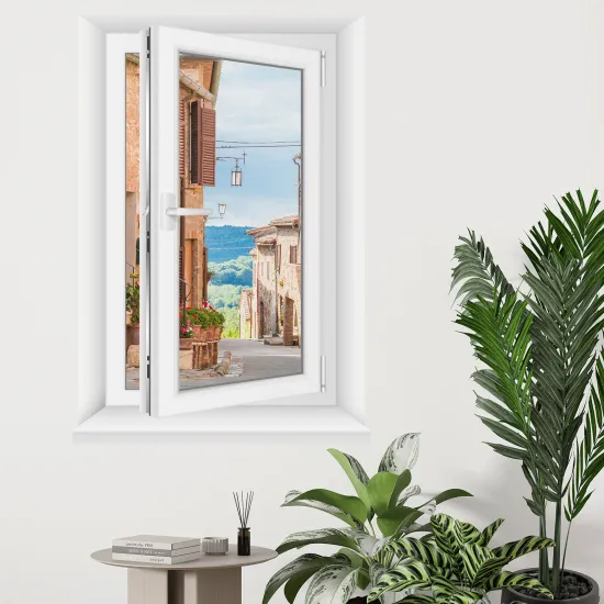 Optical Illusions Window Wall Sticker - Village alley