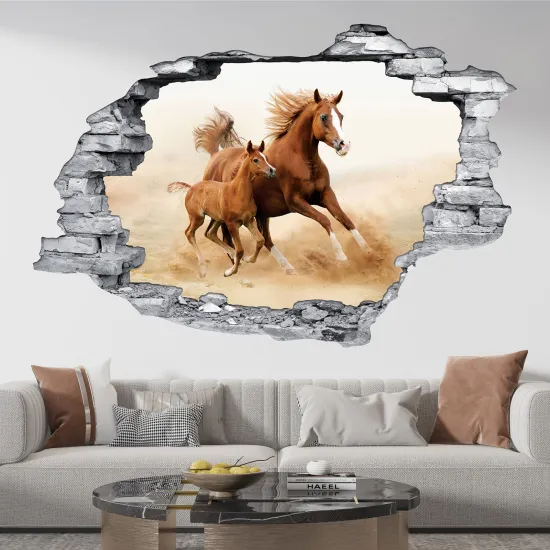 Hole In The Wall Sticker - Optical illusions - Horses