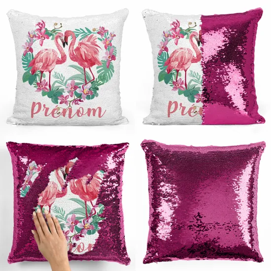 Magic Sequin Glitter Pillow - Pink flamingos