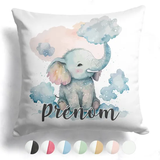 Coussin bicolore personnalisé - Éléphant nuages