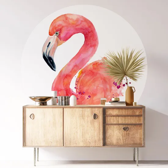 Round / Circle Wall Sticker - Pink flamingo