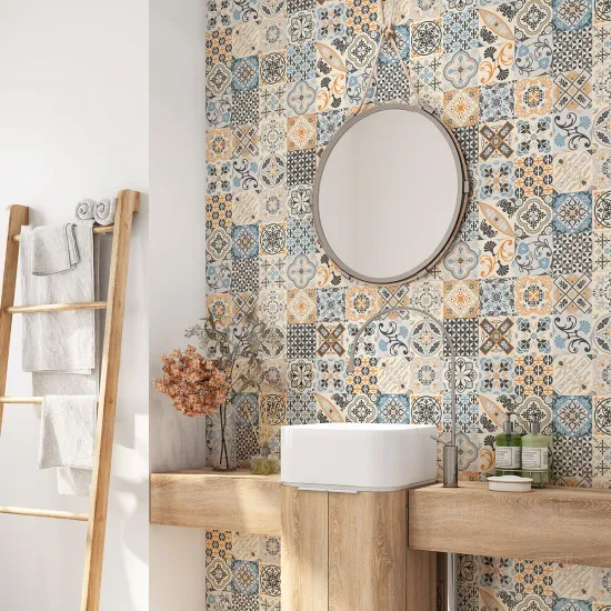 Crédence adhésive salle de bain - Motif carreaux de ciment