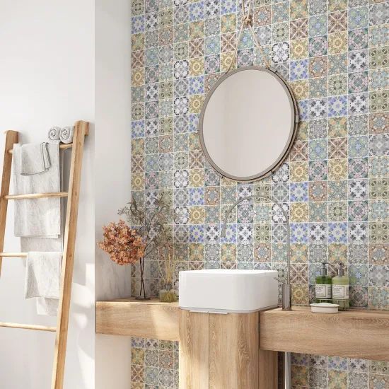 Crédence adhésive salle de bain - Motif carreaux de ciment