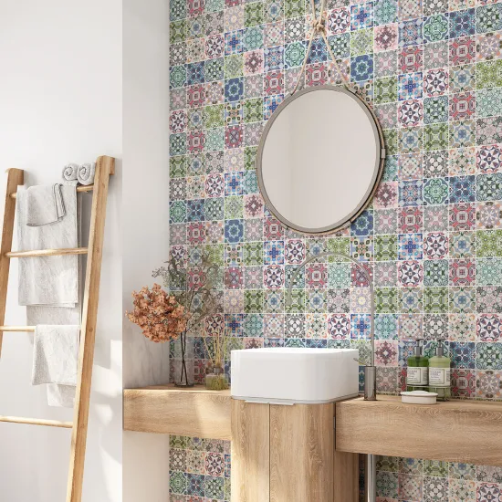 Crédence adhésive salle de bain - Motif carreaux de ciment