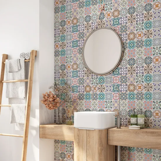 Crédence adhésive salle de bain - Motif carreaux de ciment