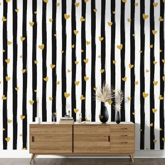 Papier peint motif XL - Cœurs Rayures
