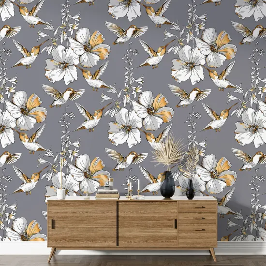 XL Wall Mural - Wallpaper - Flowers Birds