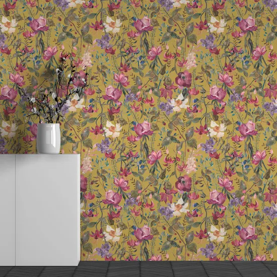 Panoramic Wallpaper - Wall Mural - Flower Pattern
