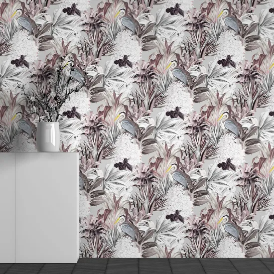 Panoramic Wallpaper - Wall Mural - Flower Bird Pattern