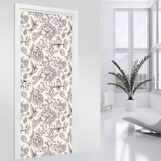 Door Sticker - Decal - Flower birds