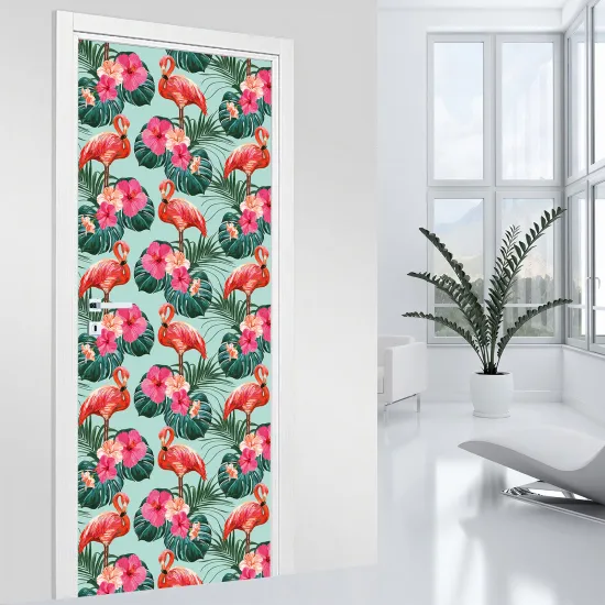 Door Sticker - Decal - Pink flamingos