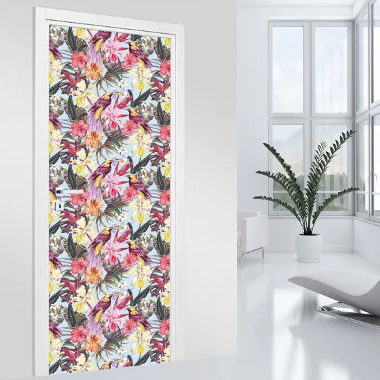 Stickers pour porte - Oiseaux fleurs