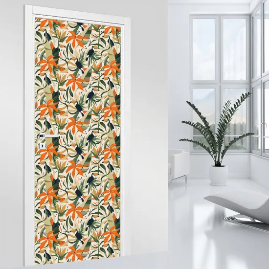 Door Sticker - Decal - Flower Toucans