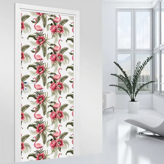 Door Sticker - Decal - Pink flamingos