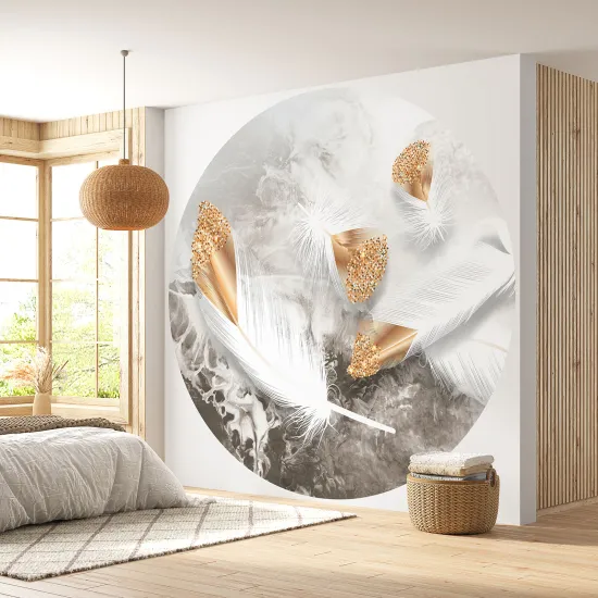 Round / Circle Wall Mural - Wallpaper - Feathers