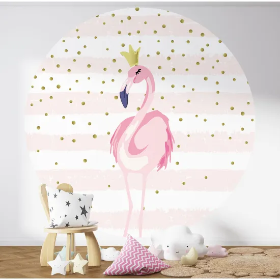 Round / Circle Wall Mural - Wallpaper for Kids - Pink flamingo