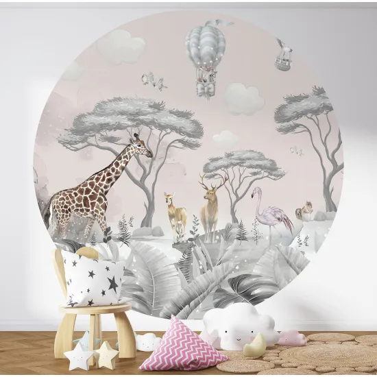 Round / Circle Wall Mural - Wallpaper for Kids - Animals