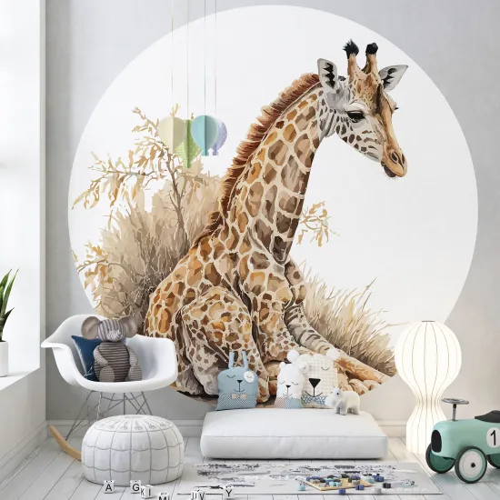 Round / Circle Wall Mural - Wallpaper for Kids - Giraffe