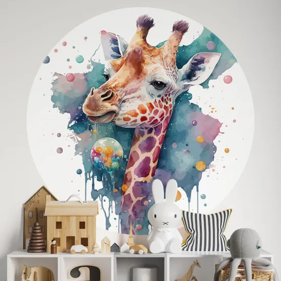 Round / Circle Wall Mural - Wallpaper for Kids - Giraffe