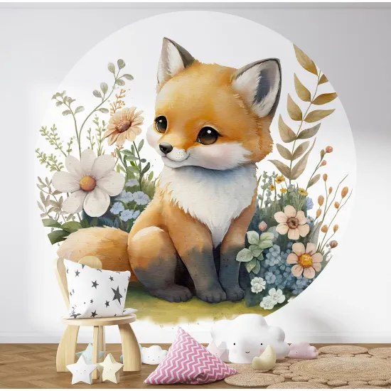 Round / Circle Wall Mural - Wallpaper for Kids - Baby Fox