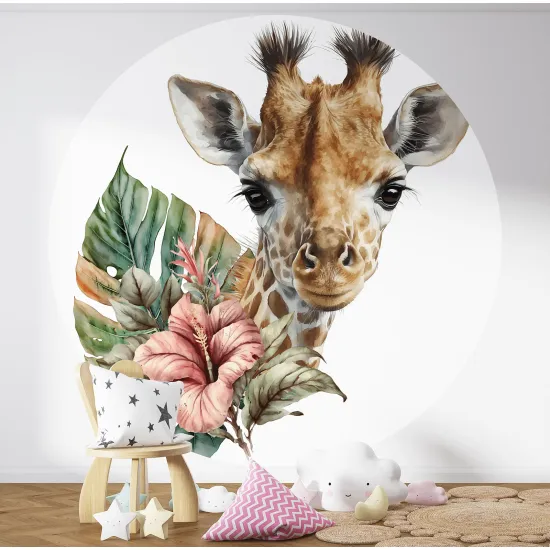 Round / Circle Wall Mural - Wallpaper for Kids - Giraffe