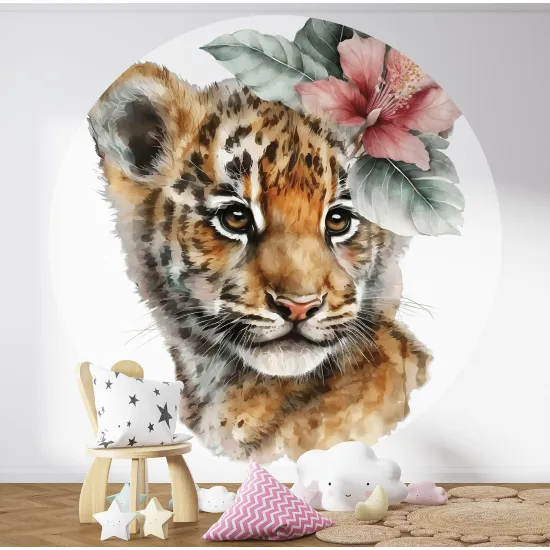 Round / Circle Wall Mural - Wallpaper for Kids - Baby Leopard