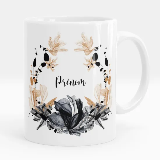 Personalized Mug - Black and gold flowers